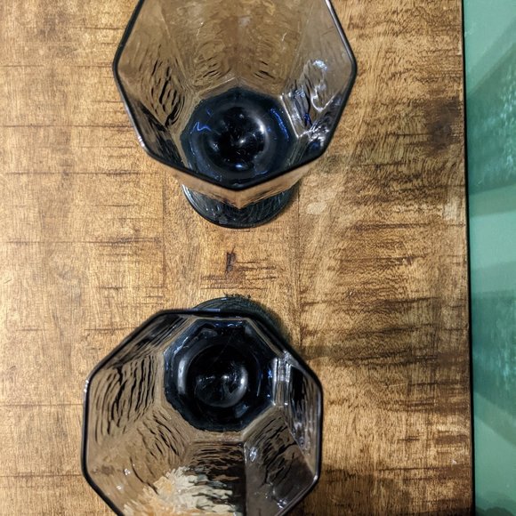 Vintage Cobalt Blue Octagonal Textured Goblets - Set of Two, Libbey Glass - Picture 5 of 5